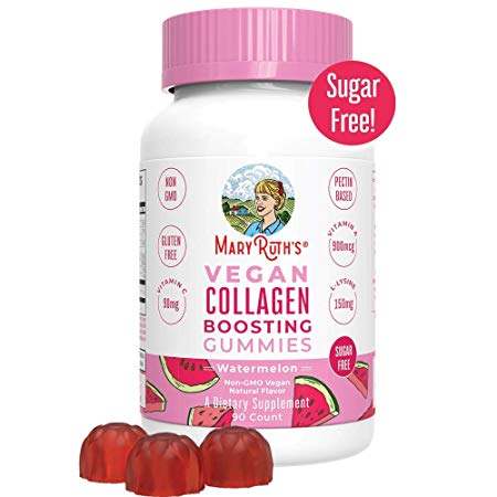 Vegan Collagen Boosting Gummies for Hair Skin & Nail Health by MaryRuth - Plant Based Collagen Supplement w/Lysine Vitamin A, C, Alma Fruit Complex- Animal Peptide & Sugar Free - Watermelon 90 Count