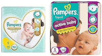 Pampers Premium Care Pants, Small Size Baby Diapers (SM), 70 Count, Softest Ever Pampers Pants & Active Baby Taped Diapers, Small Size Diapers, (SM) 92 Count, Taped Style Custom fit