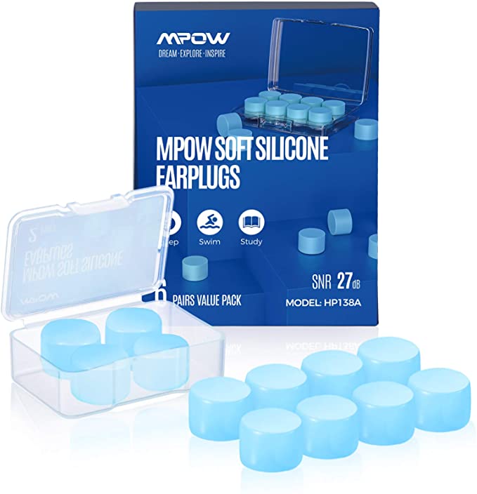 Mpow Soft Silicone Ear Plugs for Sleeping, Noise Cancelling Ear Plugs, 6 Pairs Reusable Moldable Silicone Earplugs for Snoring, Swimming, Studying, Working, Travel, Concerts, Loud Noise, Blue