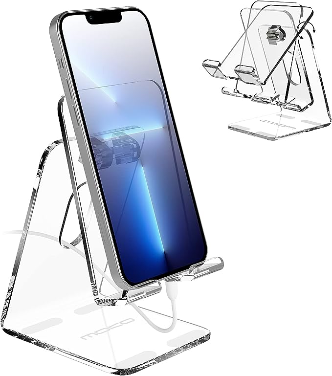 MoKo Acrylic Tablet Stand, Adjustable Angle Phone Stand for Desk, Compatible with iPad 10th, iPad Pro 11/12.9 2022, iPad Air 5 4 3/Mini, iPhone 14/14 Pro Max/13/13 Pro Max/12 (4-12.9"), Clear