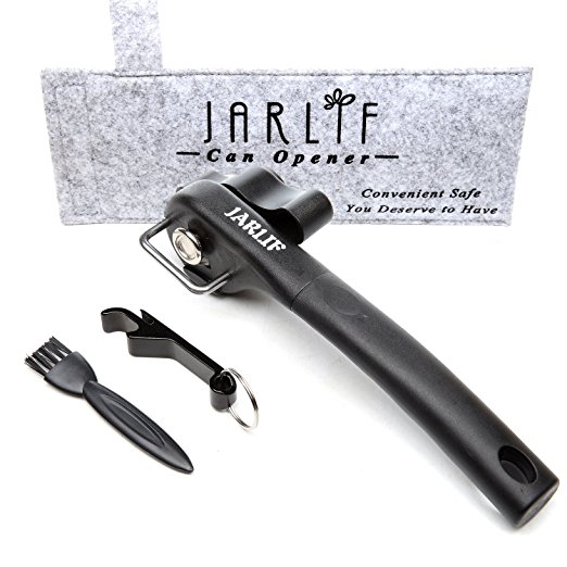 JARLIF Kitchen Professional Ergonomic Smooth Edge - Side Cut Manual Can Opener - Ergonomic Good Crank Handle for Hands Kitchen Cans - Lid Lifter that Won't Touch Food