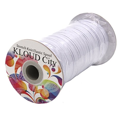 KLOUD City White 120-Yards Length 1/8" Width Elastic Cord/ Elastic Band/ Elastic Rope/ Bungee/ Black Heavy Stretch Knit Elastic Spool