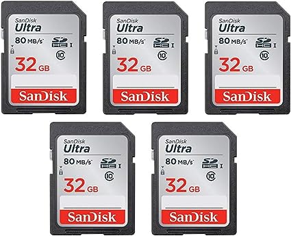 SanDisk Ultra 32GB Class 10 SDHC UHS-I Memory Card Up to 80MB, 5 Pack (Card)