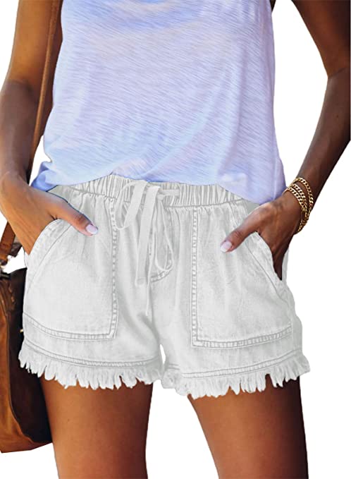JOCAFIYE Womens Casual Elastic Pants Breathable Mid Waist Shorts for Women