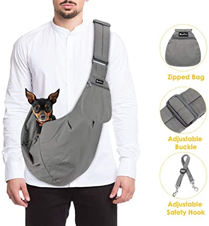 SlowTon Pet Carrier, Hand Free Sling Adjustable Padded Strap Tote Bag Breathable Cotton Shoulder Bag Front Pocket Safety Belt Carrying Small Dog Cat Puppy Machine Washable