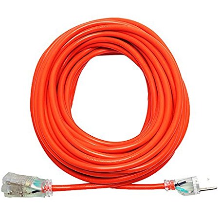 KMC 16AWG Power Outdoor Extension Cord with Light, Bright Orange Extension Cord - 50 Feet