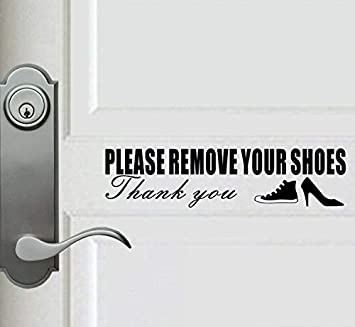 Outdoor/Indoor (2 Pack) 9.75" X 2.5" - Please Remove Your Shoes - Notice Warning Caution Back Adhesive Transparent Clear Vinyl Decal Label Sticker
