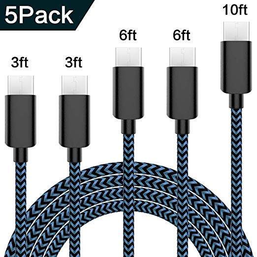 USB C Cable, KRISLOG USB Type C Cable 3FT 3FT 6FT 6FT 10FT Durable Fast Charging Cord Nylon Braided Compatible with Samsung Galaxy S9 S8 Plus Note 9 8,Moto Z Z2,LG V30 V20 G5 Black and Blue