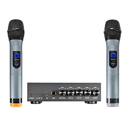 ELEGIANT Bluetooth Microphone System - Portable Wireless UHF 2-Channel Microphone Karaoke Kit [Professional Version] UHF