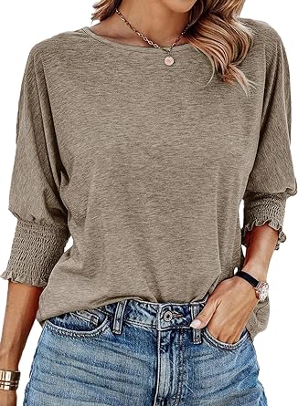 Dokotoo Women's 2024 Fashion Tops 3/4 Sleeve T-Shirts Cute Crewneck Basic Business Tees Blouses