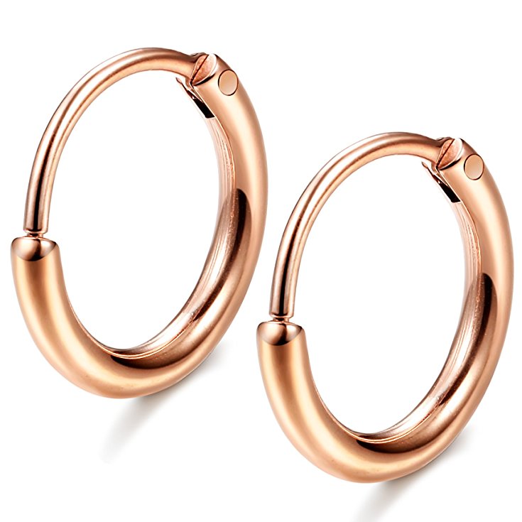 LOLIAS Rose Gold Plated Hoop Earrings for Men Women Tiny Small Hoop Earrings Endless 10MM