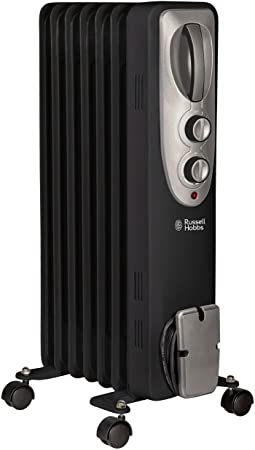 Russell Hobbs RHOFR5001B 1.5kw 7 Fin Oil Filled Radiator Heater, 1500 W, 2 Year Guarantee, Black