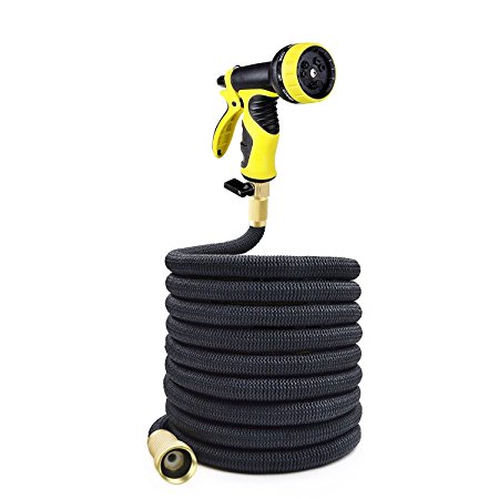 25ft Premium Strongest Magic Garden Hose Flexible Expandable Stretch Hosepipe with 9-pattern Spray Nozzle for all Watering Needs - Black