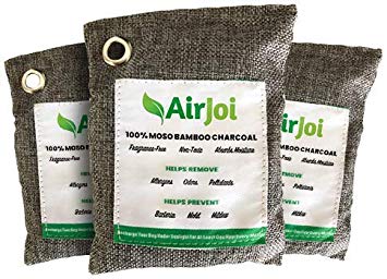 AIRJOI Bamboo Charcoal Air Purifying Bags (3-Pack), Activated Charcoal Odor Absorber, Natural Air Freshener Removes Odor and Moisture, Odor Eliminator for Car, Closet, Bathroom, Pets, Shoes