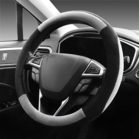 SEG Direct Gray Plush Winter Auto Car Steering Wheel Cover Universal 15 inch