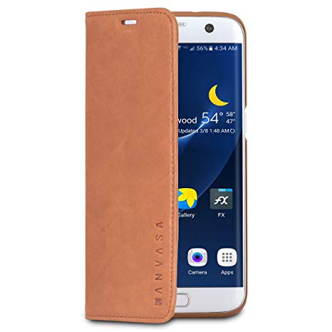 Galaxy S7 Edge Leather Case Flip Cover Brown - KANVASA"Pro" Premium Genuine Leather Wallet Book Folio Case for the Original Samsung Galaxy S7 Edge - Ultra Thin with Magnetic Closure