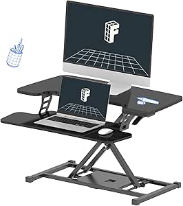 FLEXISPOT 32 inch Height Adjustable Standing Desk Converter, Quick Sit to Stand Tabletop Dual Monitor and Laptop Workstation with Wide Keyboard Tray, Black