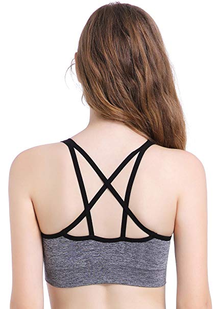 PRETTYWELL Strappy Sports Bras, Yoga Bras for Women, Comfortable Padded Cute Workout Gym Bras