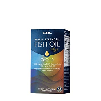 GNC Triple Strength Fish Oil Plus CoQ-10, 60 Softgels, for Join, Skin, Eye, and Heart Health