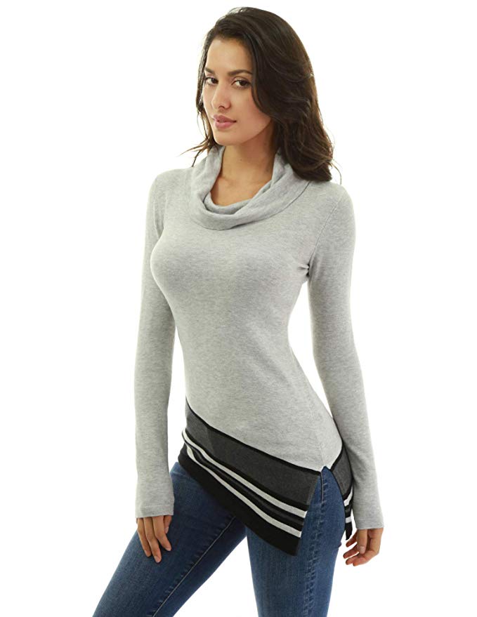 PattyBoutik Women Cowl Neck Asymmetrical Hem Sweater