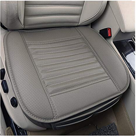 JOJOHON Car Seat Cushion, Car Seat Pad with PU Leather Bamboo Charcoal Car Seat Protector for for Auto Supplies Office Chair,Single Seat Without Backrest (2-Pack,Grey)