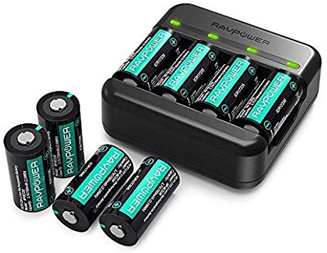 RCR123A Rechargeable Batteries RAVPower [8 Pack 3.7V 700mAh ] Protected Batteries with Battery Case and Arlo Battery Charger for Arlo VMC3030 VMK3200 VMS3330 3430 3530 Wireless Security Cameras