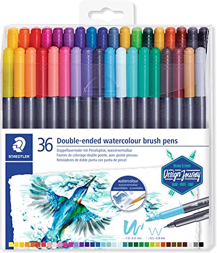 STAEDTLER 3001 TB36 ST Double-Ended Watercolour Brush Pen, Pack of 36, Multicolor
