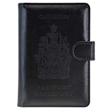 Passport Holder Travel Cover Case - HOTCOOL Leather RFID Blocking Wallet for Passport, Black(Magnetic)