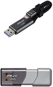 PNY Duo Link Sync & Charge 128GB Metal Gray for iPhone/iPad (P-FDI128GLA02GC-Rb) with PNY Turbo 128GB USB 3.0 Flash Drive