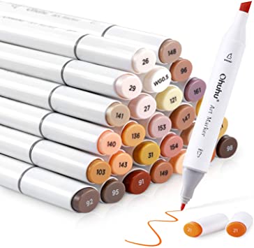 36 Skin-Tone Colors Alcohol Markers, Ohuhu Double Tipped Sketch Art Marker, Chisel & Fine, Alcohol-based Markers for Kids and Adults' Coloring Illustration, Comes w/ 1 Colorless Alcohol Marker Blender