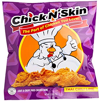 Chick N’ Skin Fried Chicken Skins - Thai Chili Lime Flavor (4Pack) | Keto Friendly Low Carb High Protein Snacks, Light & Crispy, No MSG, Made with Organic Chicken 2.5-oz. per Bag