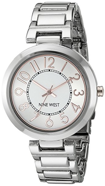 Nine West Silvertone Easy Reader Bracelet Watch