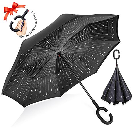 ZOMAKE Double Layer Inverted Umbrella Cars Reverse Umbrella, UV Protection Windproof Large Straight Umbrella for Car Rain Outdoor With C-Shaped Handle