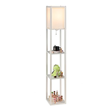 CO-Z Floor Standing Lamp with 3 Storage Display Wood Shelves for Corner Bedroom Bedside Living Room (White)