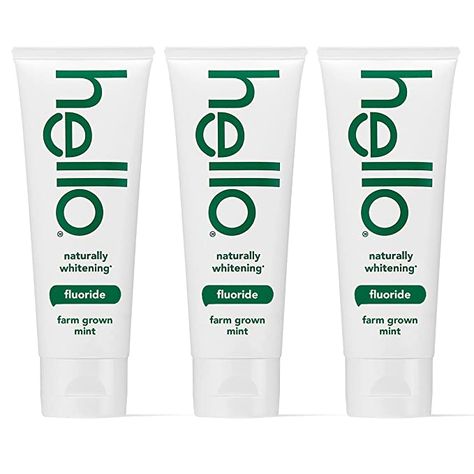 Hello Naturally Whitening Fluoride Toothpaste, Natural Peppermint Flavor and Tea Tree Oil, Peroxide Free, Gluten Free, SLS Free, 3 Pack, 4.7 OZ Tubes