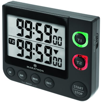 MARATHON TI030017BK Large Display 100 Hour Dual Count UP/Down Timer, Black - Battery Included
