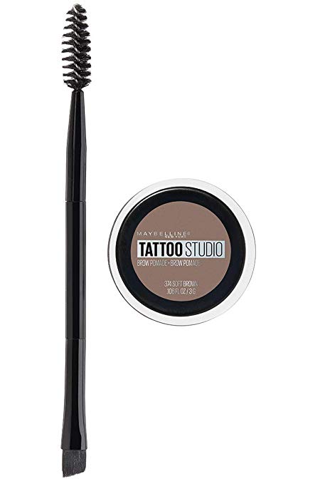 Maybelline New York Tattoostudio Brow Pomade Long Lasting, Buildable, Eyebrow Makeup, Soft Brown, 0.106 Ounce