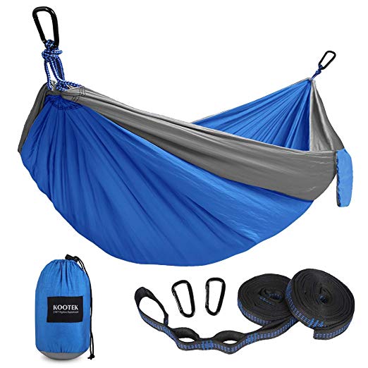 Kootek Camping Hammock Double & Single Portable Hammocks with 2 Tree Straps, Lightweight Nylon Parachute Hammocks for Backpacking, Travel, Beach, Backyard, Patio, Hiking