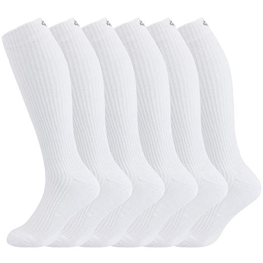 MD 6 Pairs Compression Socks (8-15mmHg) for Women & Men - Cushion Knee High Socks for Running, Medical, Athletic, Nurses, Travels, Edema, Anti-DVT, Varicose Veins, Shin Splints
