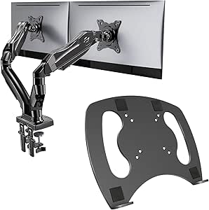 HUANUO dual monitor Mount for 13 to 30 inch computer screens with laptop tray steel notebook holder