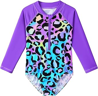 TFJH E Kids Girls Rashguard Swimsuit UV 50  Long Sleeve One Piece Swimwear Zip