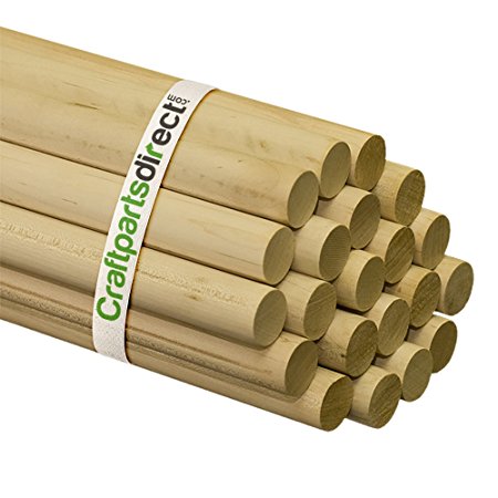 1 Inch x 48 Inch Wooden Dowel Rods - Unfinished Hardwood Dowels For Crafts & Woodworking - By Craftparts Direct - Bag of 2