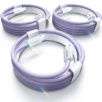 LISEN 3 Pack[3.3/6.6/10FT] C Chargers Fast Charging, Purple, 240W iPhone 15 Charger Cord, USB C to USB C Cable for iPhone 15/Pro/Plus/Pro Max, MacBook Pro, Samsung S24 /S24 Ultra/, iPad Pro