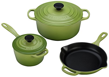 Le Creuset 5 Piece Signature Enameled Cast Iron Cookware Set, Palm