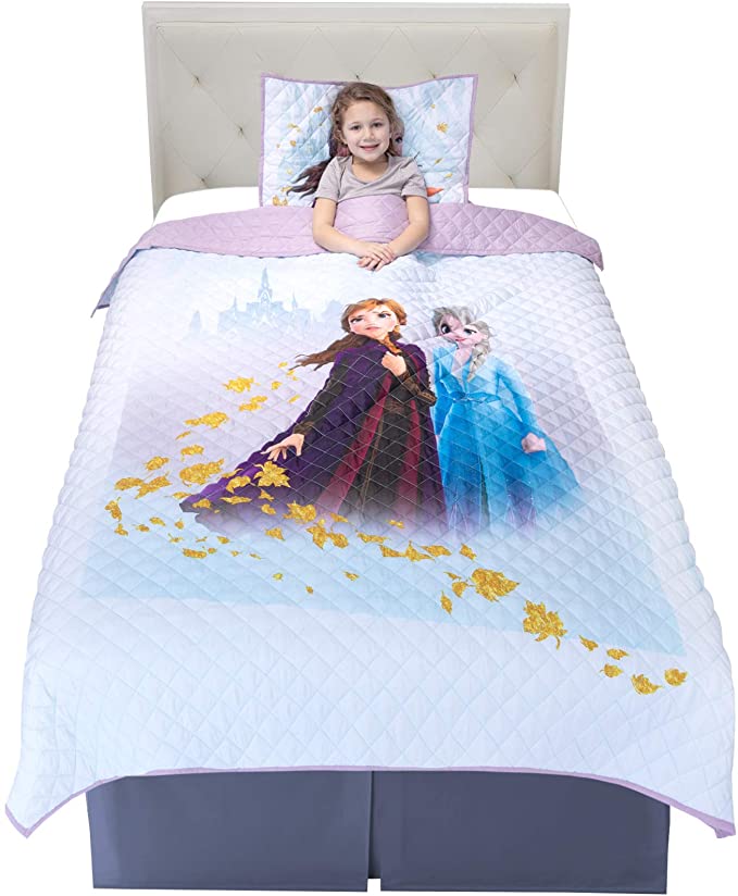 Franco NS2188 Kids Bedding Super Soft Microfiber Pillow Sham and Quilt Set, Twin/Full Size 72" x 86", Disney Frozen 2