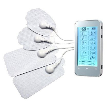 FDA cleared 2014 version 2in1 double value HealthmateForever Best Touch Screen TENS unit 12 mode ElectroTherapy device pulse massager smart full body digital portable palm pain relief handheld impulse unit massagers Lifetime warranty T12AB Silver color healthmate forever