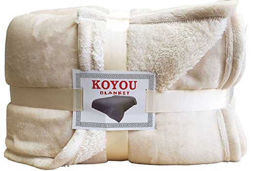 KOYOU Super Soft Beige Plush Sherpa Borrego Blanket Throw Queen or Full Size Bed