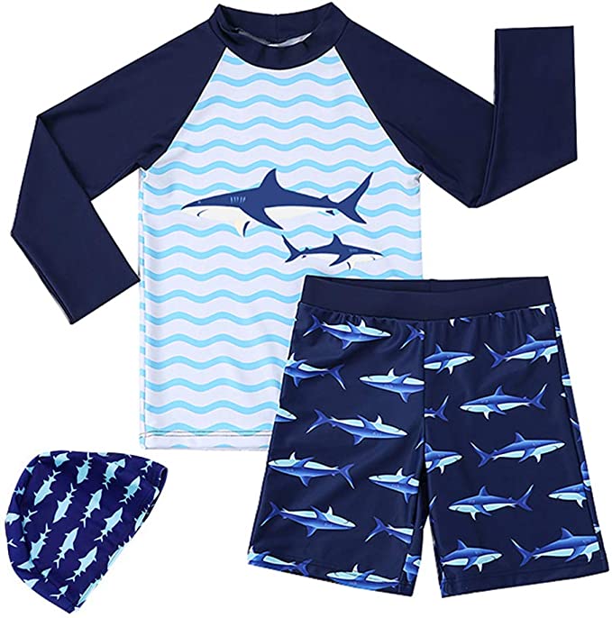 MiYang Boys Swimsuit Rash Guard Toddler Kids Long Sleeve Shark Two Piece