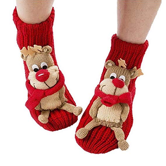 Warm Winter Indoor Floor Slipper Socks 3d Cartoon Animal Christmas Non-Skid House Socks for Women