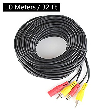 HitCar RCA DC Power Audio Video AV Extension Cable for CCTV Security, Car Tuck Bus Trailer Reverse Parking Camera (10 Meters)